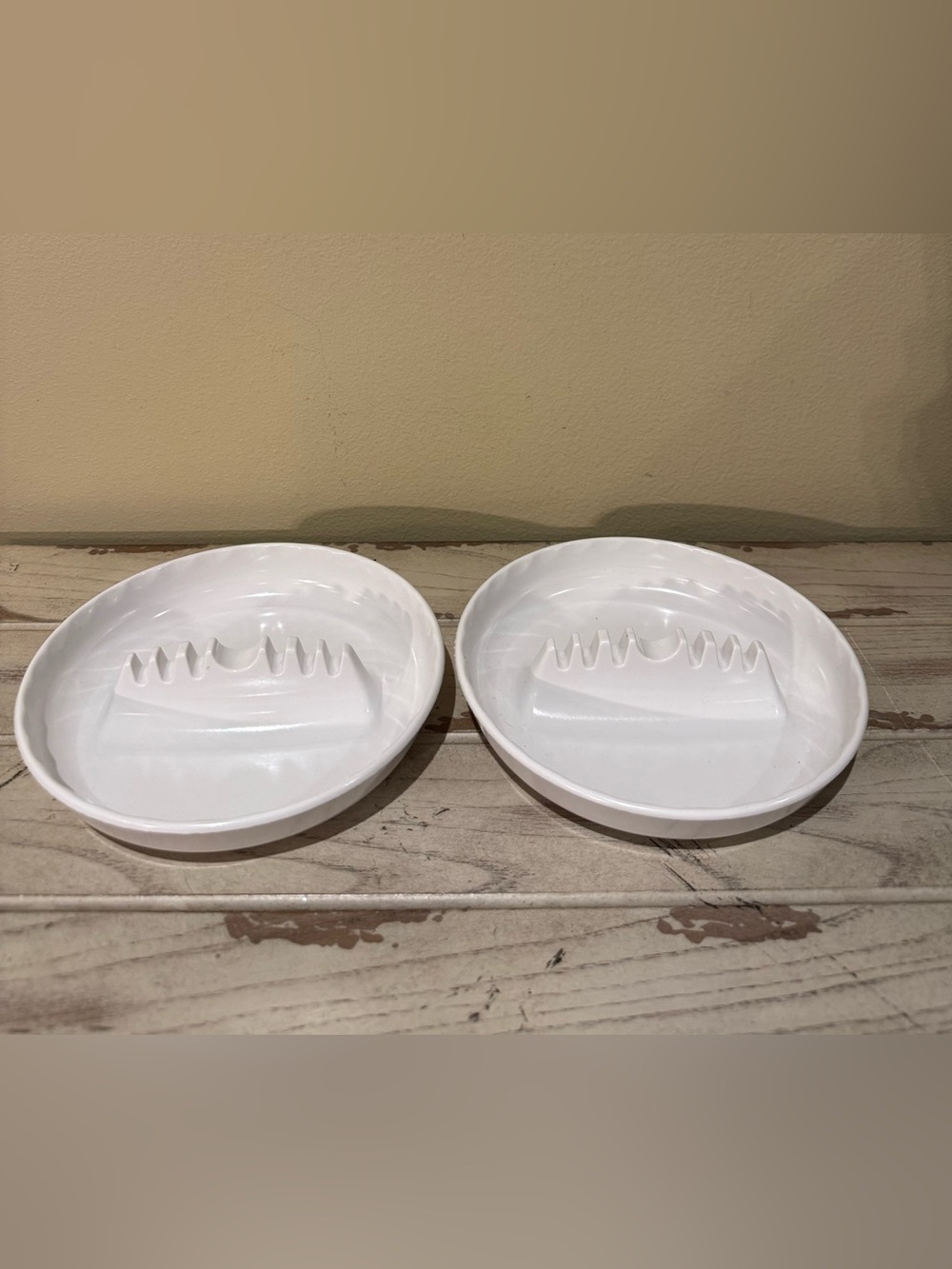 Vintage Ges-Line Melamine White Ashtray Set of 2 Mid Century Modern Retro